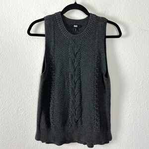 Paige Guinevere Wool Cable Knit Beaded Sweater Vest Charcoal Grey Pearls Small